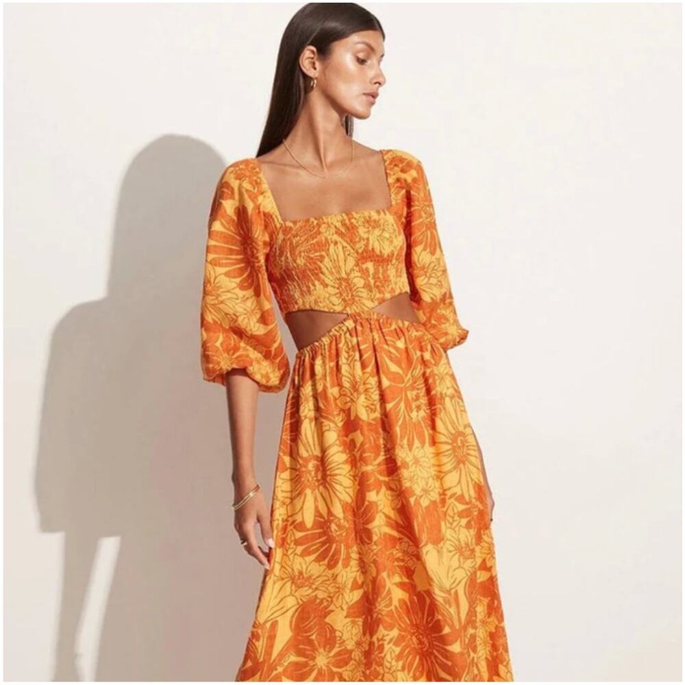 Faithfull the Brand Sunlit Orange Midi Dress